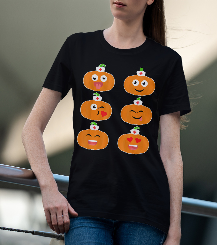 Nurse Halloween Pumpkin Emoticons T-Shirt
