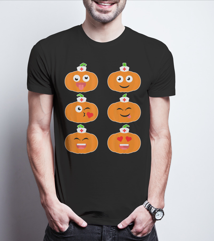Nurse Halloween Pumpkin Emoticons T-Shirt
