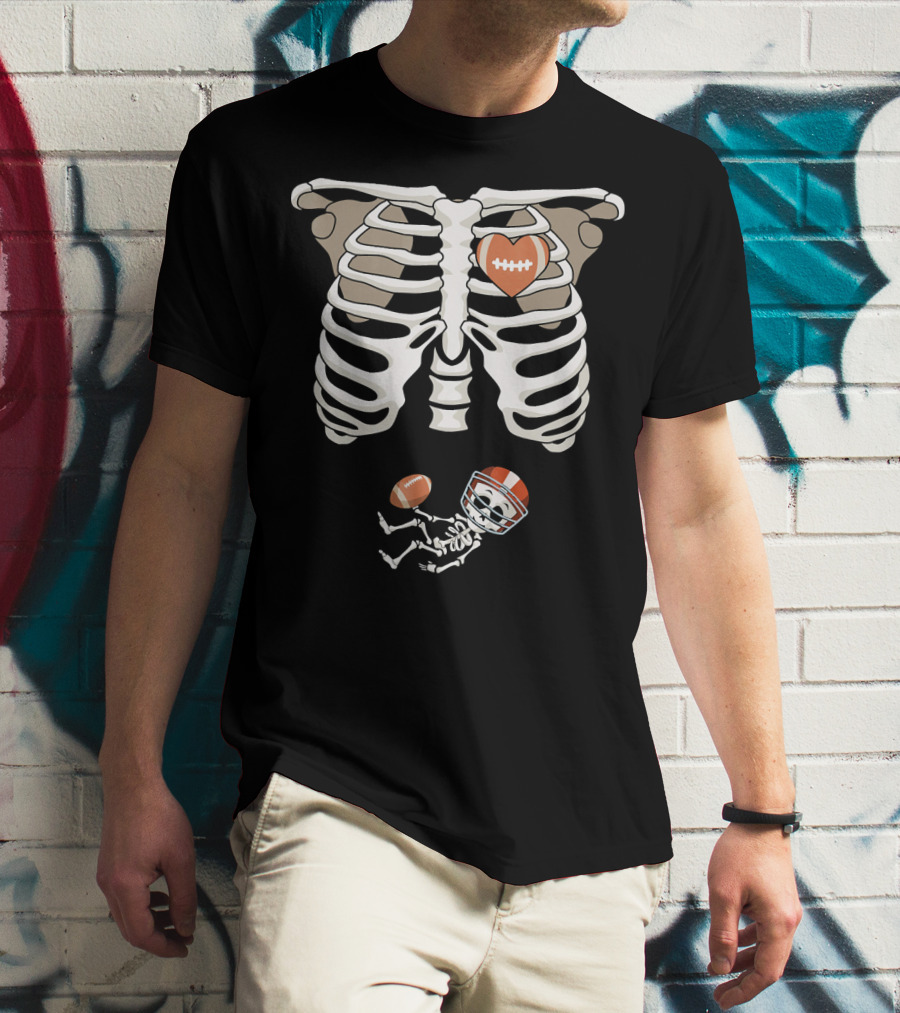 Pregnancy Skeleton Rib Funny Foo Baby Skeleton Football Heart Helmet T-Shirt