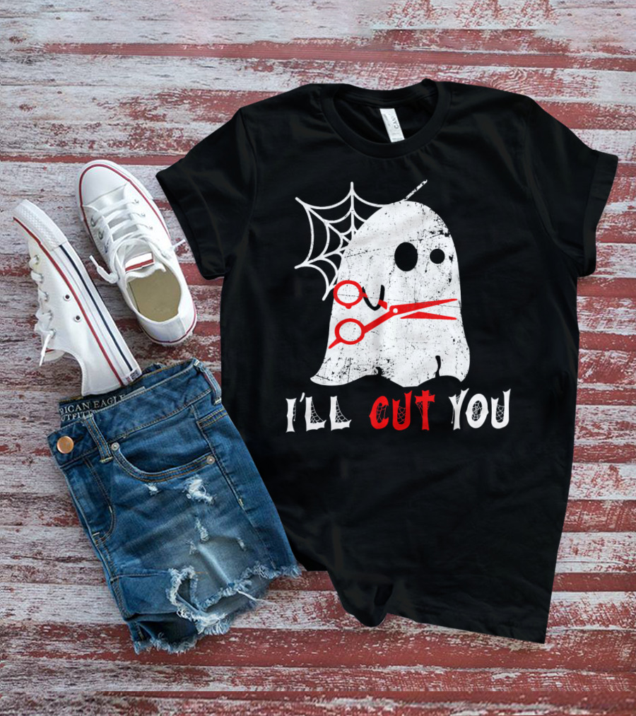 Halloween Boo Ghost Hairstylist I'll Cut You T-Shirt