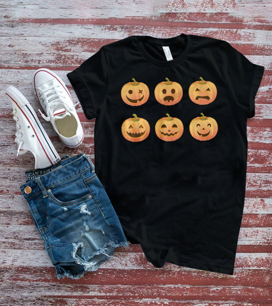 Pumpkin Emoji Faces Halloween Expressions T-Shirt