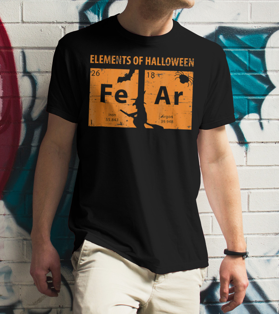 Elements Of Halloween Periodic Table Fe Ar 26 18 Iron Argon Witch Bat Spider T-Shirt