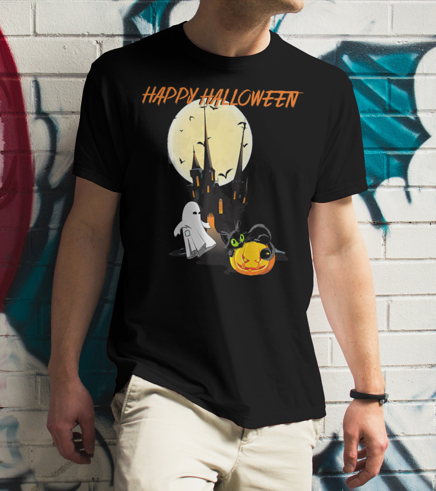 Happy Halloween Ghost Scary Cat Moon Pumpkin T-Shirt