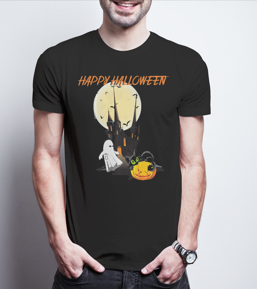 Happy Halloween Ghost Scary Cat Moon Pumpkin T-Shirt