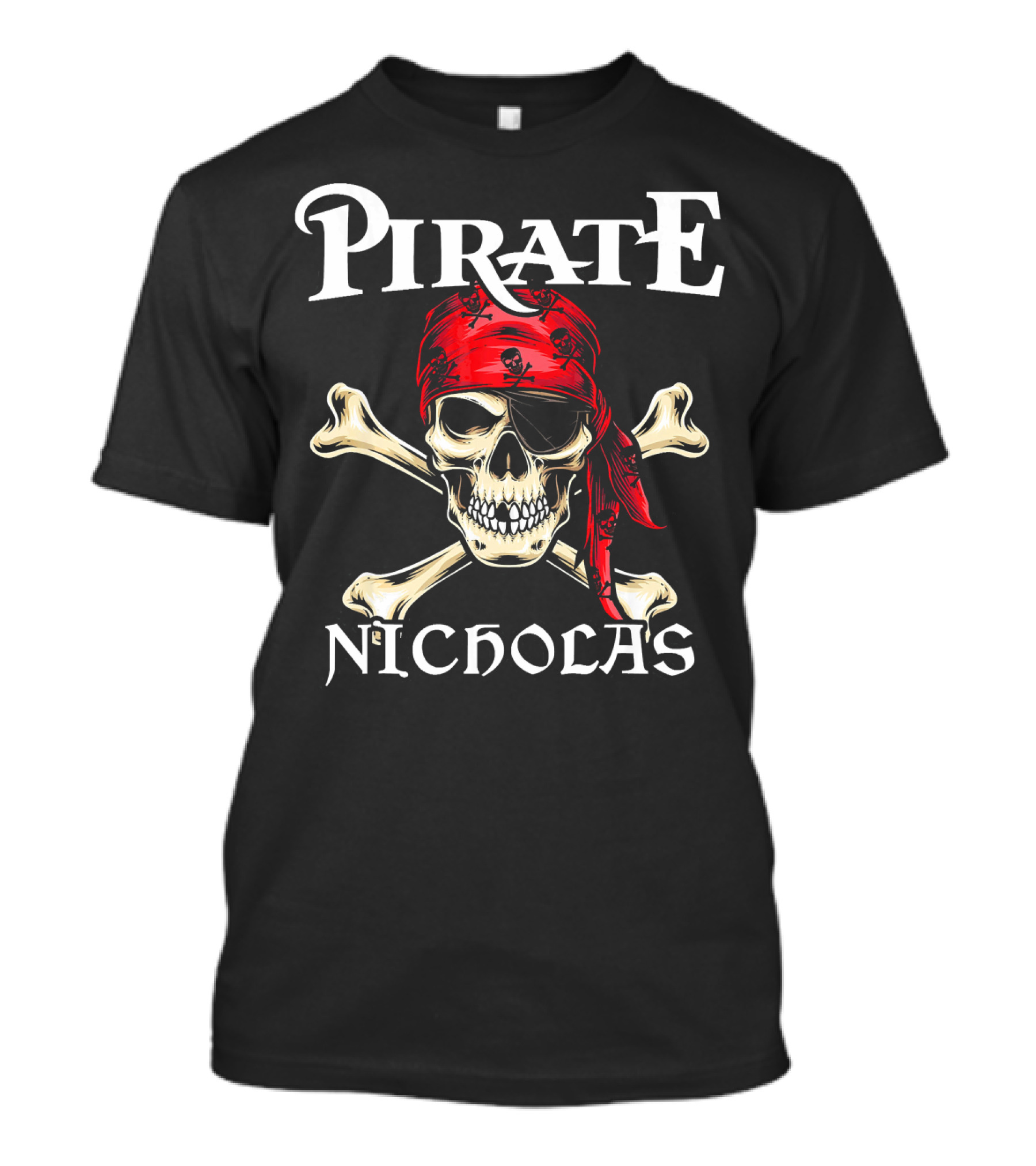 PIRATE NICHOLAS Skull And Crossbones Red Bandana T-Shirt