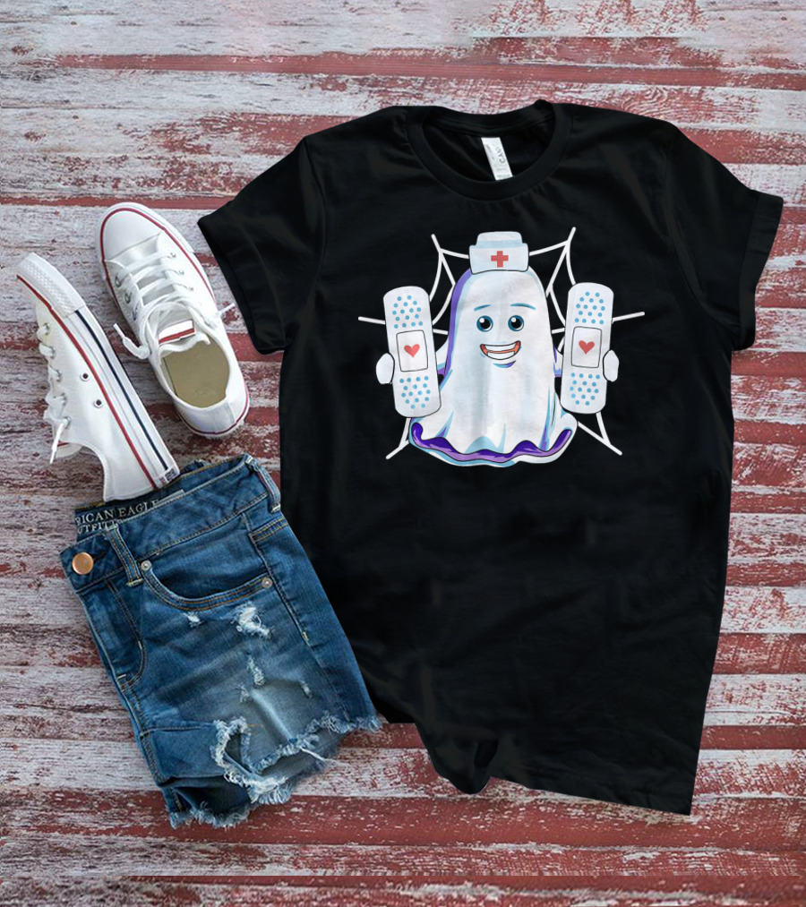 Ghost Nurse Holding Bandages With Hearts T-Shirt