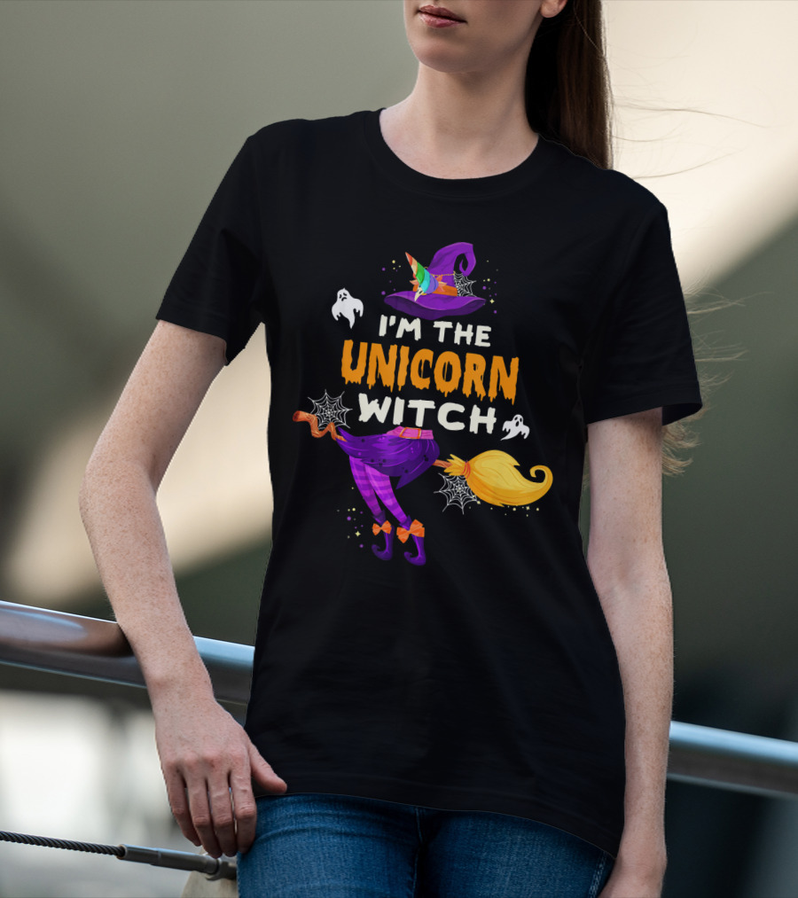 I'M THE UNICORN WITCH Halloween Ghosts Hat Broom Webs T-Shirt