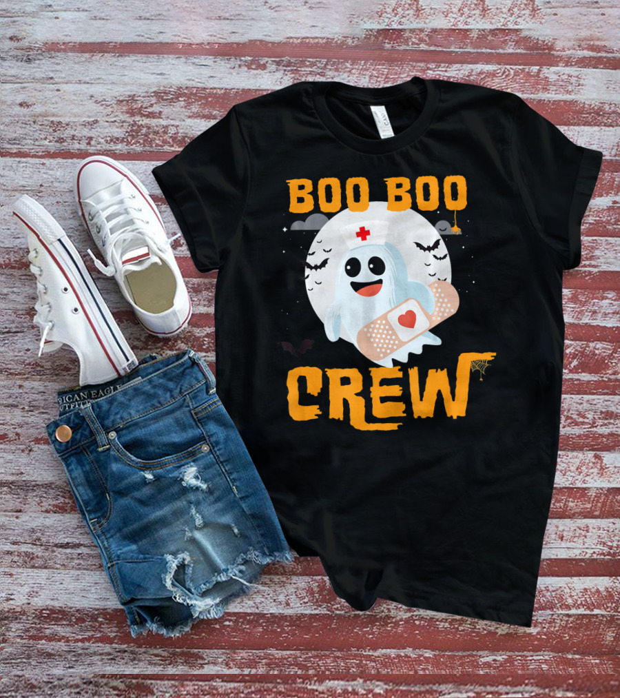 Boo Boo Crew Nurse Ghost Halloween Bandage Spooky Bat Moon Costume T-Shirt