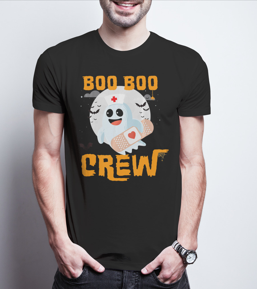 Boo Boo Crew Nurse Ghost Halloween Bandage Spooky Bat Moon Costume T-Shirt