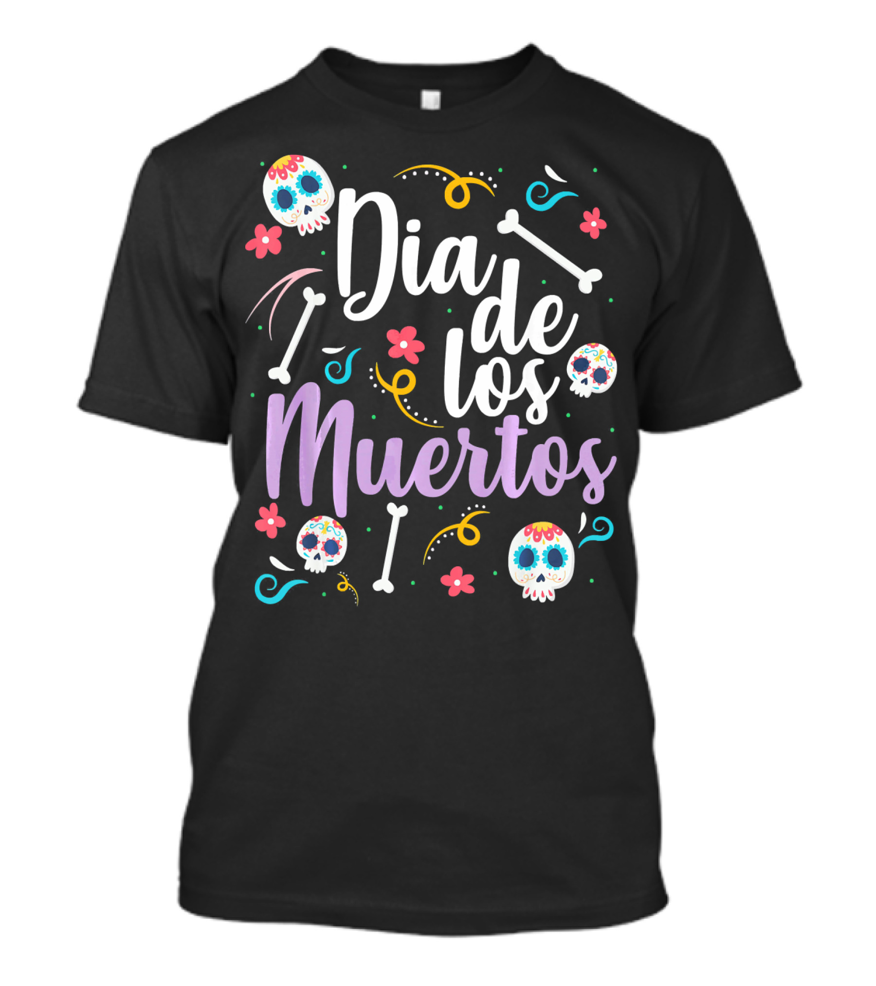 Dia De Los Muertos Colorful Sugar Skulls And Bones T-Shirt