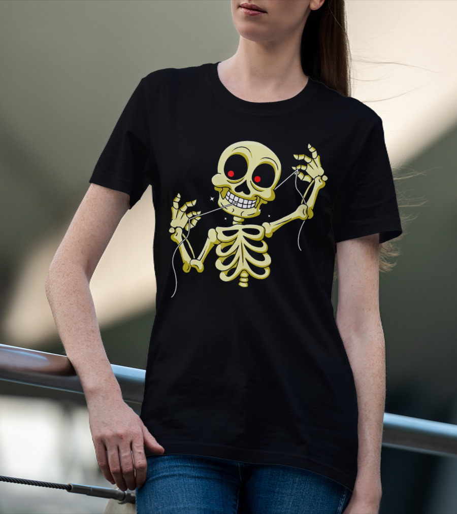 Flossing Skeleton With Red Eyes And Grinning Teeth T-Shirt