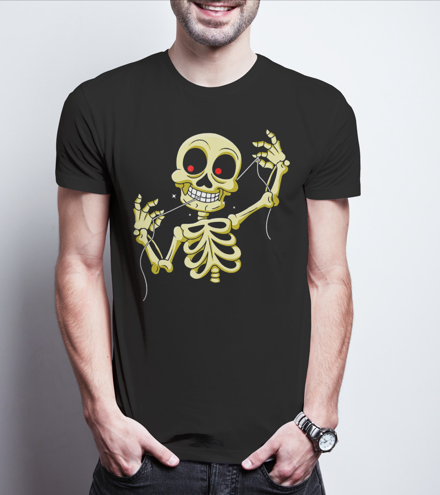 Flossing Skeleton With Red Eyes And Grinning Teeth T-Shirt