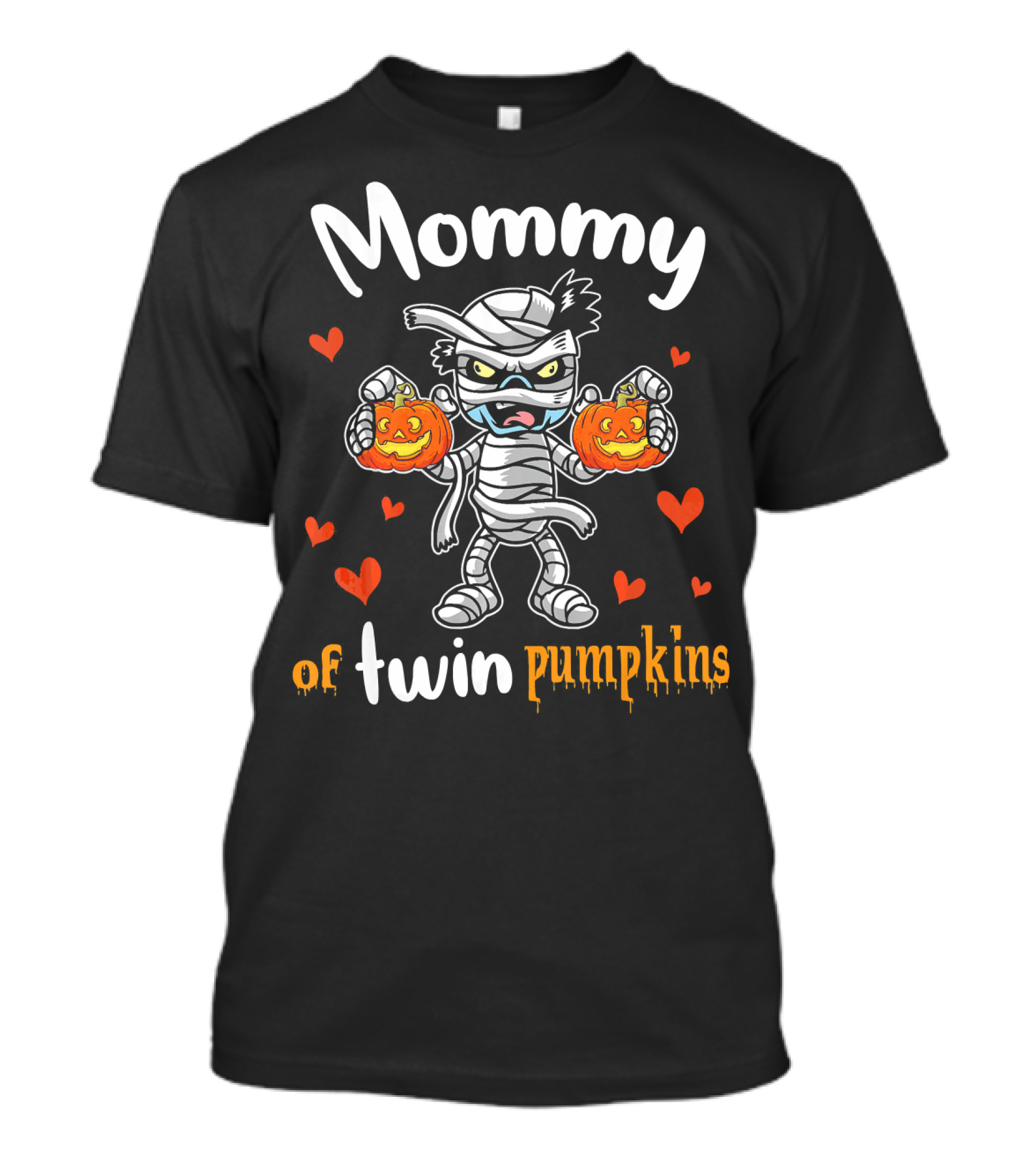 Mommy Of Twin Pumpkins Hearts Mummy T-Shirt