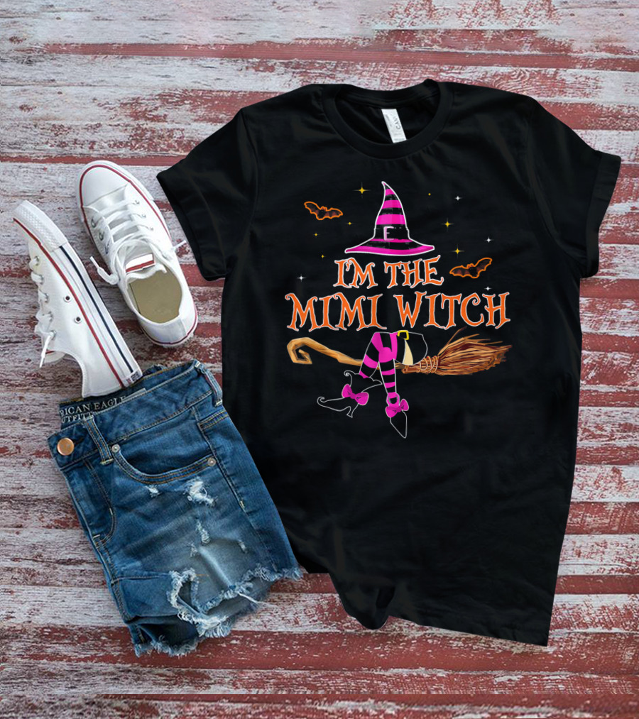 I'm The Mimi Witch Hat Broomstick Bats Halloween T-Shirt