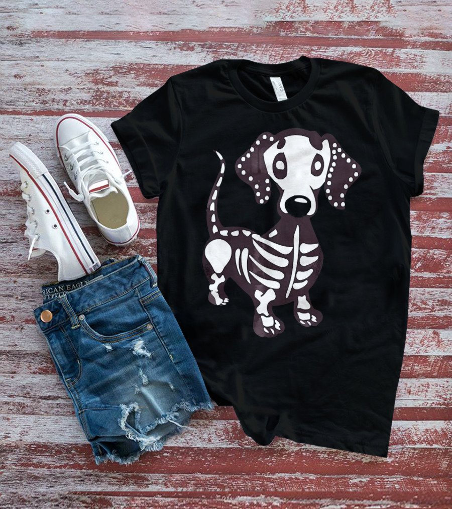 Dachshund Skeleton Skull Creepy Canine Bone T-Shirt