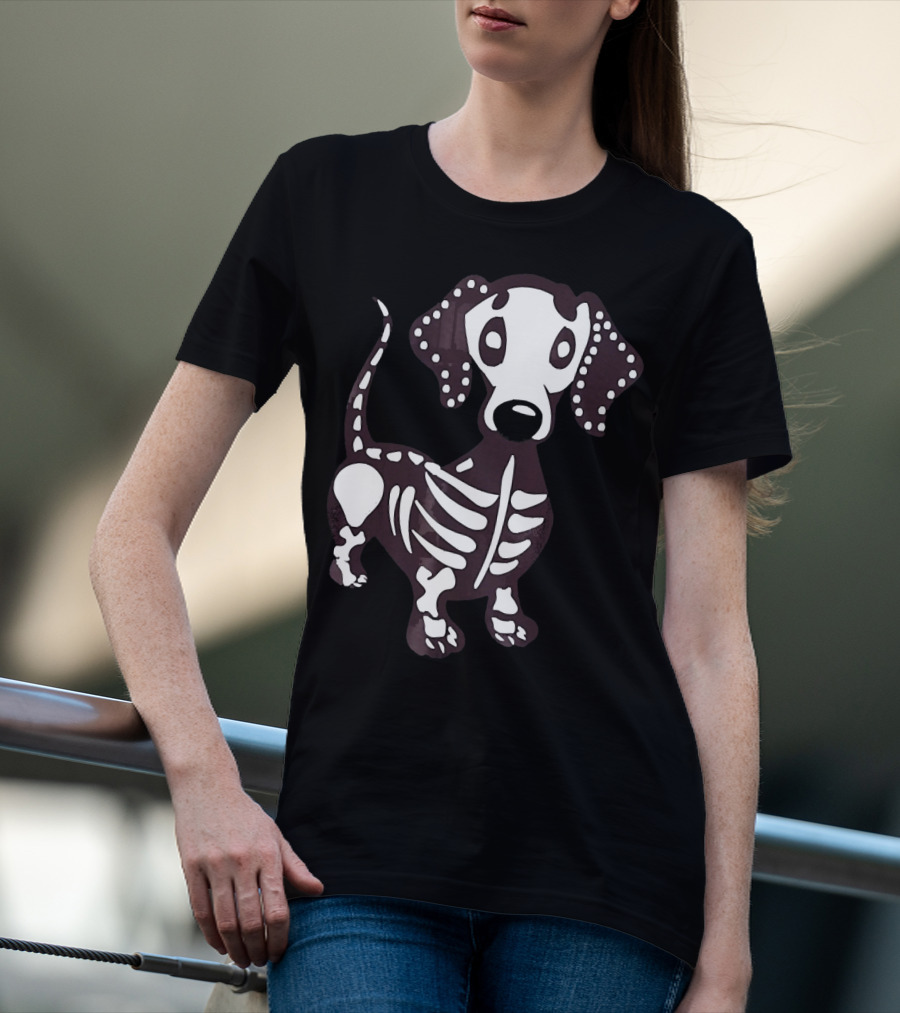 Dachshund Skeleton Skull Creepy Canine Bone T-Shirt