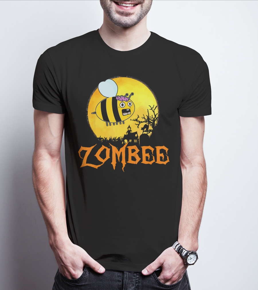 Zombee Funny Zombie Bee Halloween Spooky Moon Scene T-Shirt