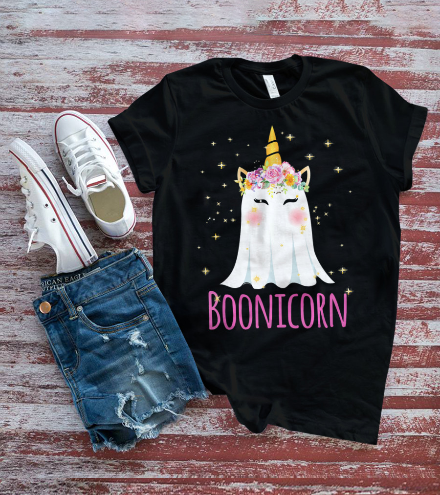BooNicorn Unicorn Ghost With Flowers And Stars Halloween For Girl T-Shirt