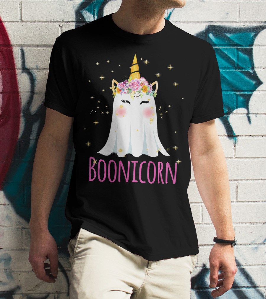 BooNicorn Unicorn Ghost With Flowers And Stars Halloween For Girl T-Shirt