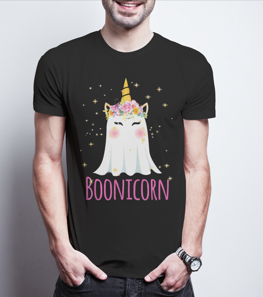 BooNicorn Unicorn Ghost With Flowers And Stars Halloween For Girl T-Shirt