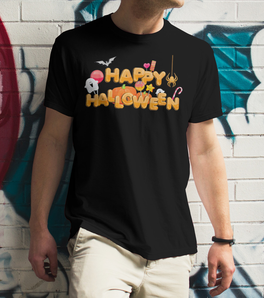 Happy Halloween Candy Ghosts Boo Bat Pumpkin T-Shirt