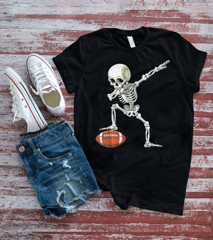 Dabbing Skeleton With Football Pose T-Shirt