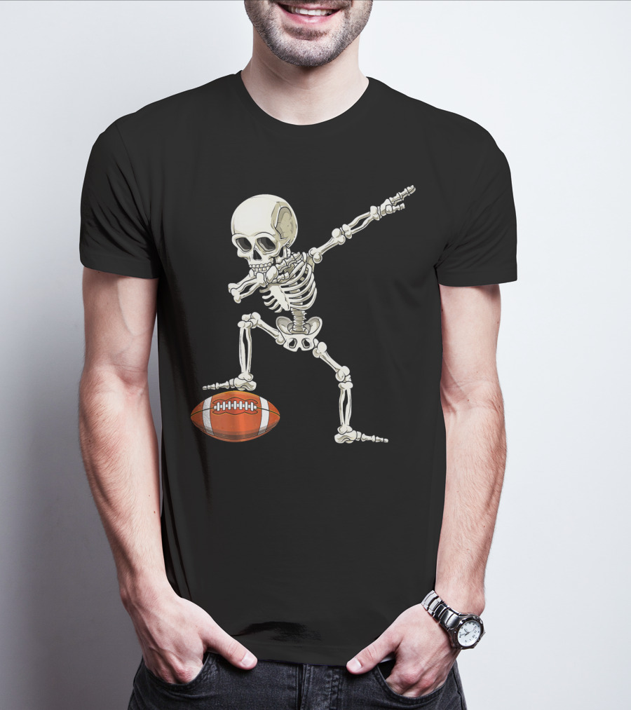 Dabbing Skeleton With Football Pose T-Shirt