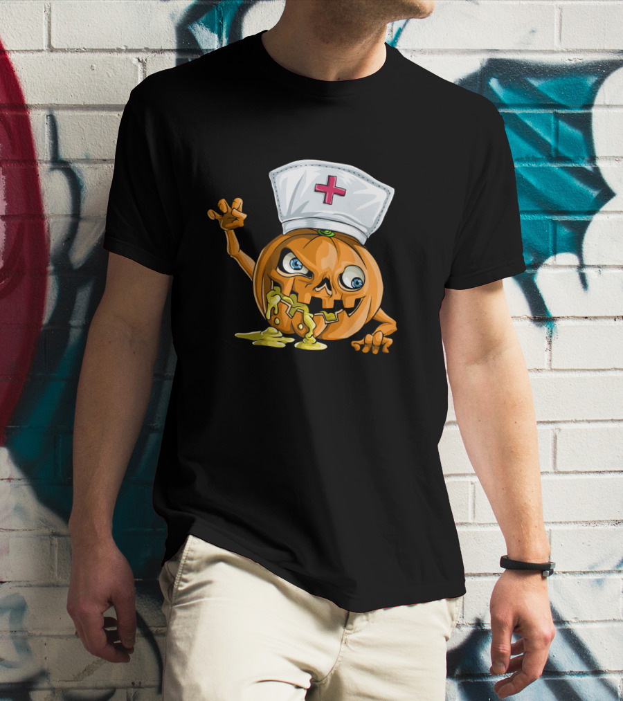 Zombie Pumpkin Nurse Funny Halloween Horror T-Shirt