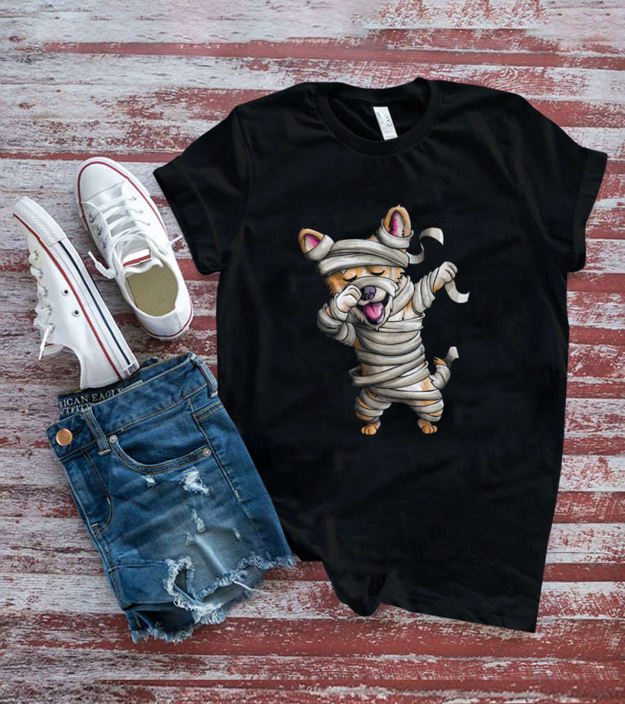 Cute Halloween Mummy Corgi Dabbing T-Shirt