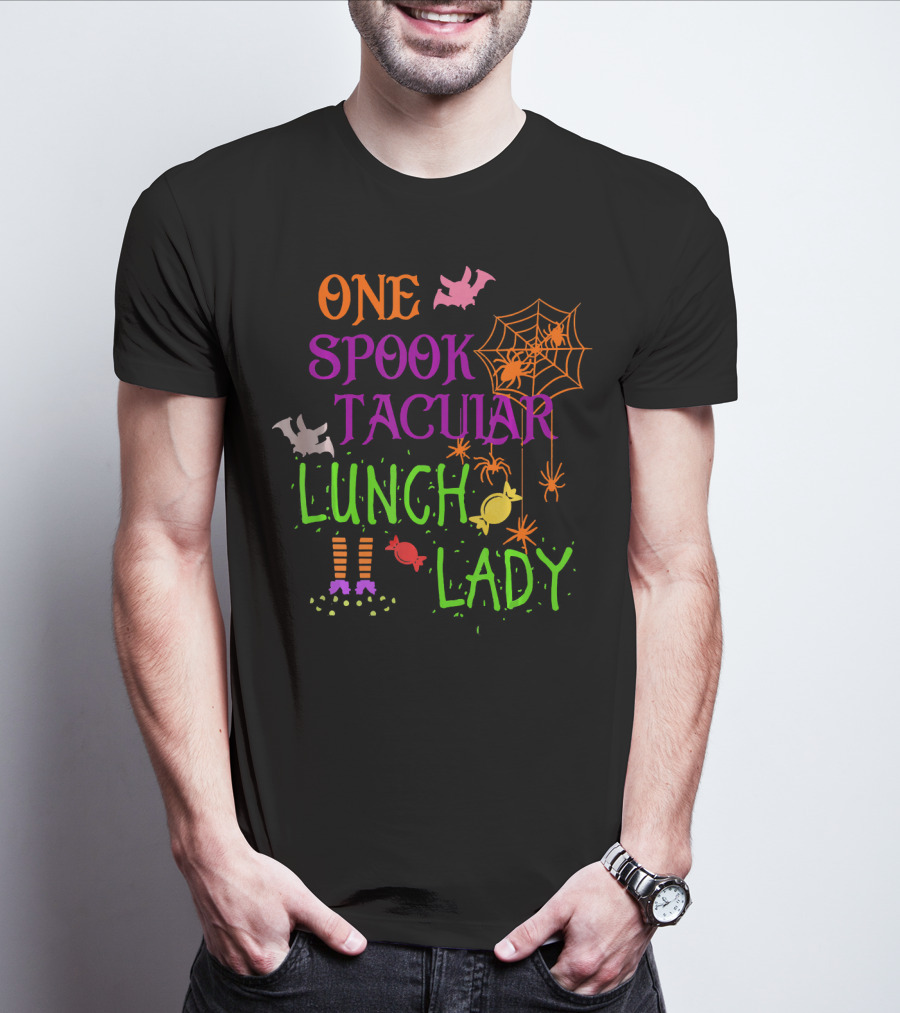 Spooky Halloween Lunch Lady With Bats And Candy T-Shirt
