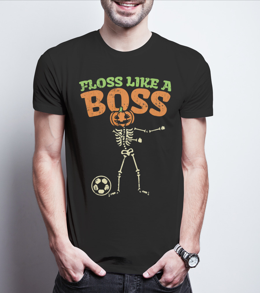 Floss Like A Boss Pumpkin Skeleton Soccer T-Shirt