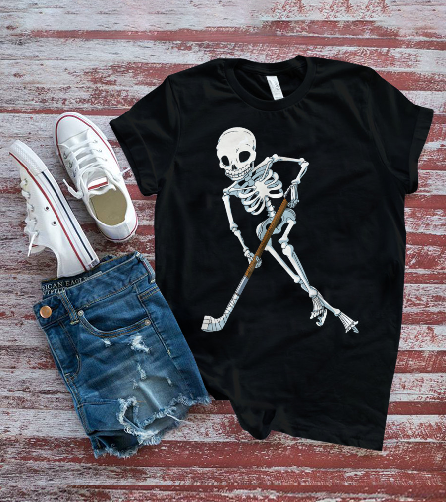 Skeleton Hockey Player Iconic Skating Pose T-Shirt