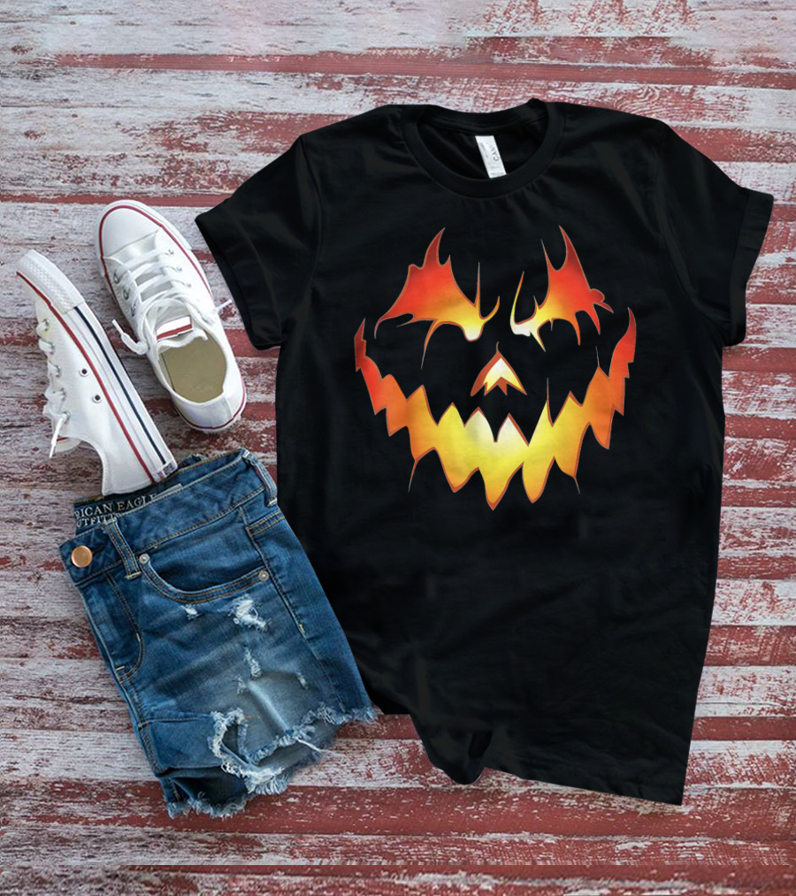 Halloween With Scary Jack O Lanter Fiery Face T-Shirt