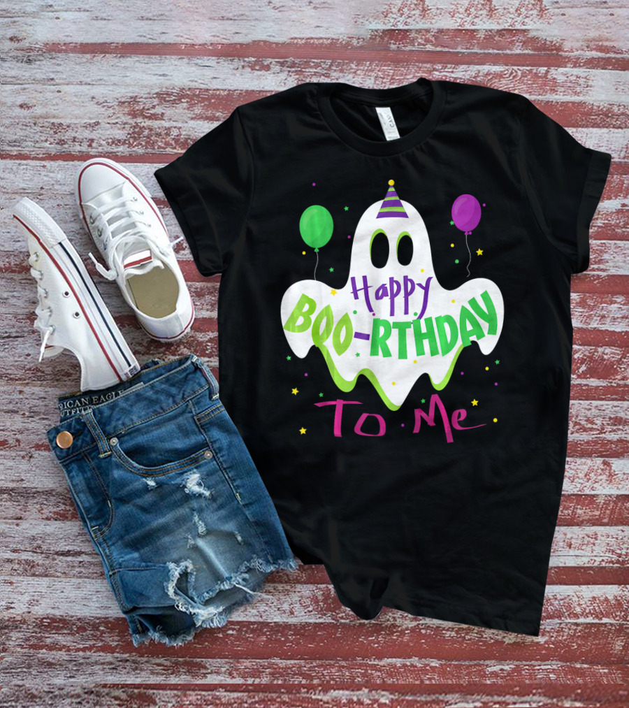 Happy Boo-Rthday To Me Ghost With Party Balloons T-Shirt