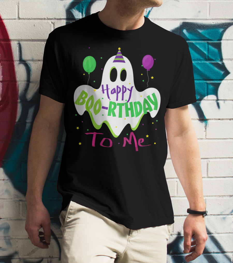 Happy Boo-Rthday To Me Ghost With Party Balloons T-Shirt