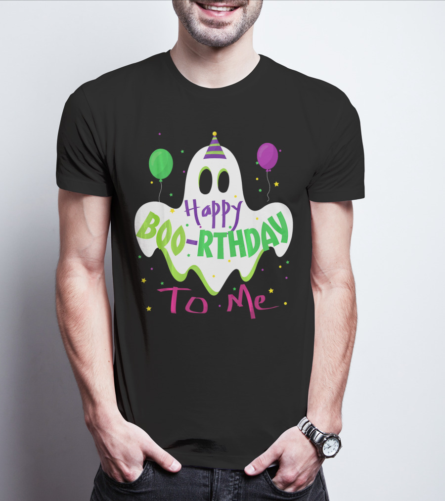 Happy Boo-Rthday To Me Ghost With Party Balloons T-Shirt