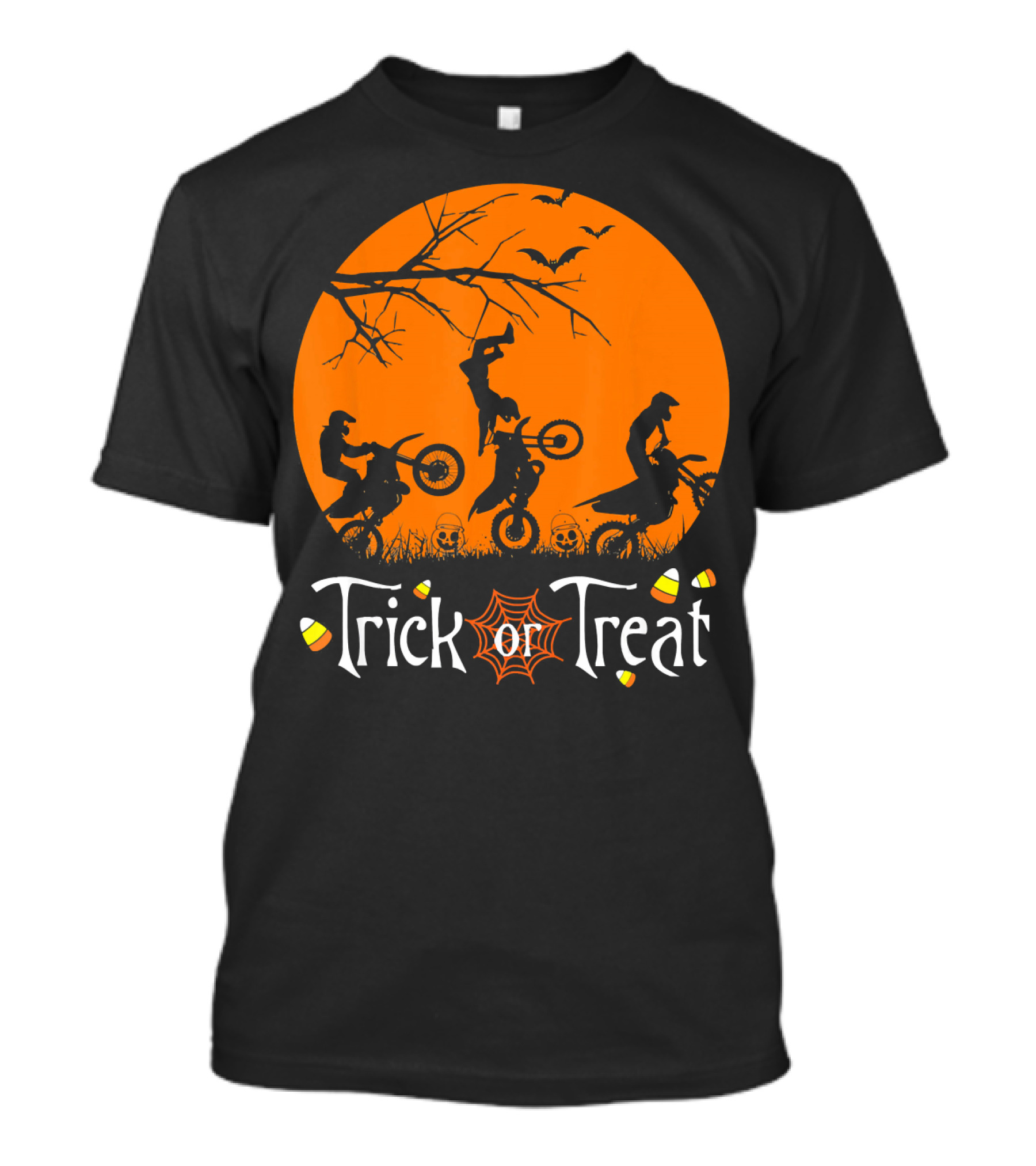 Motocross Halloween Trick Or Treat Moon Scene T-Shirt