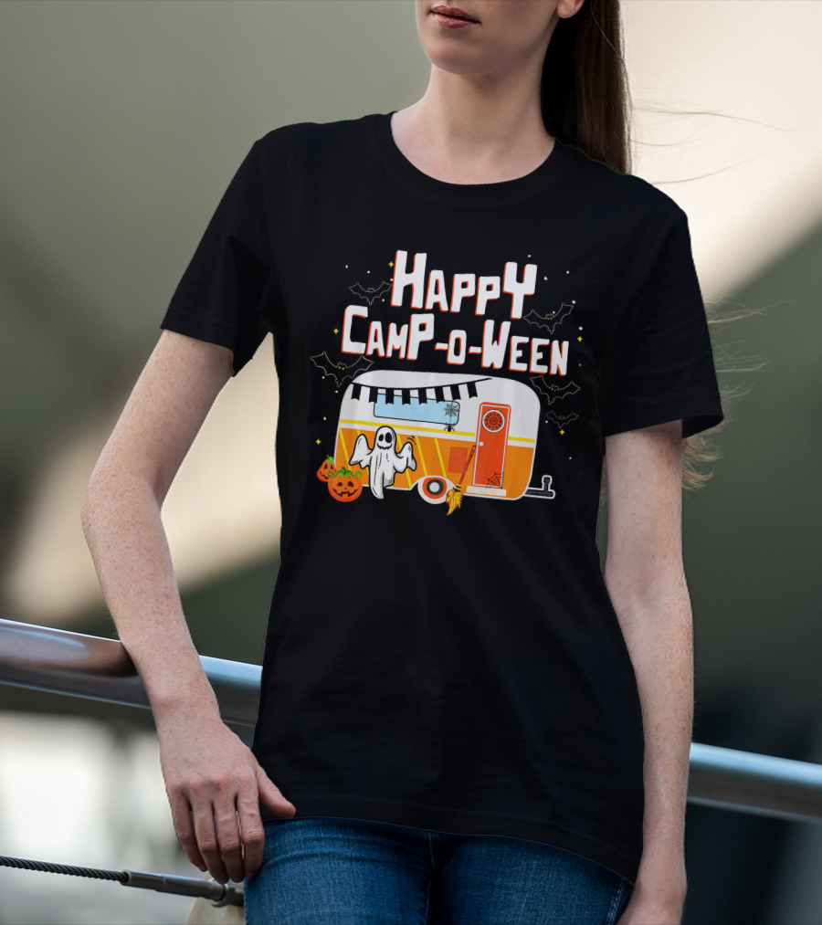 Happy Camp O Ween Ghost Pumpkin Camping Caravan T-Shirt