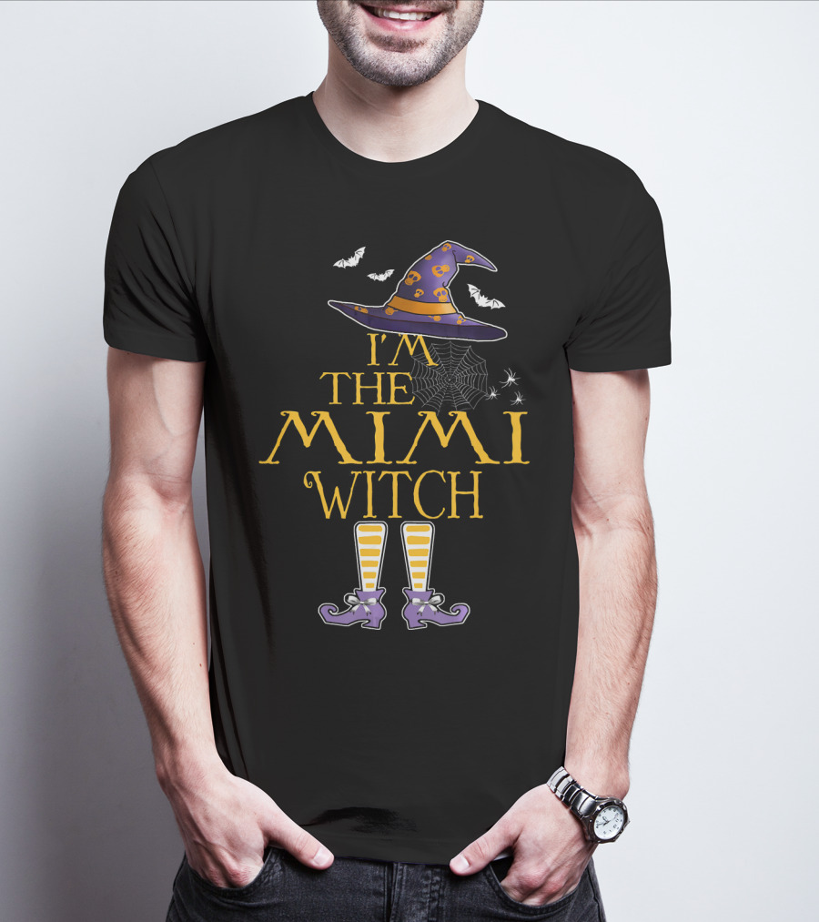 I'm The Mimi Witch Halloween Theme Hat And Boots With Spiders And Bats T-Shirt