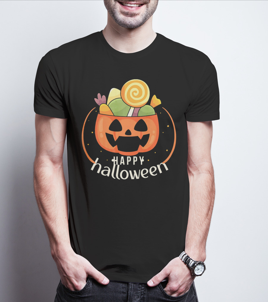 Happy Halloween Pumpkin Orange JackOLantern Candy Bucket T-Shirt