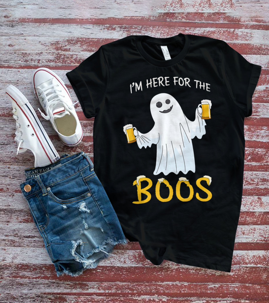 I'm Here For The Boos Funny Beer Ghost Halloween Humor T-Shirt