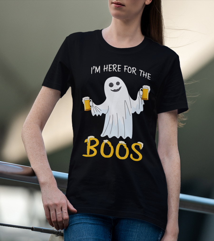 I'm Here For The Boos Funny Beer Ghost Halloween Humor T-Shirt