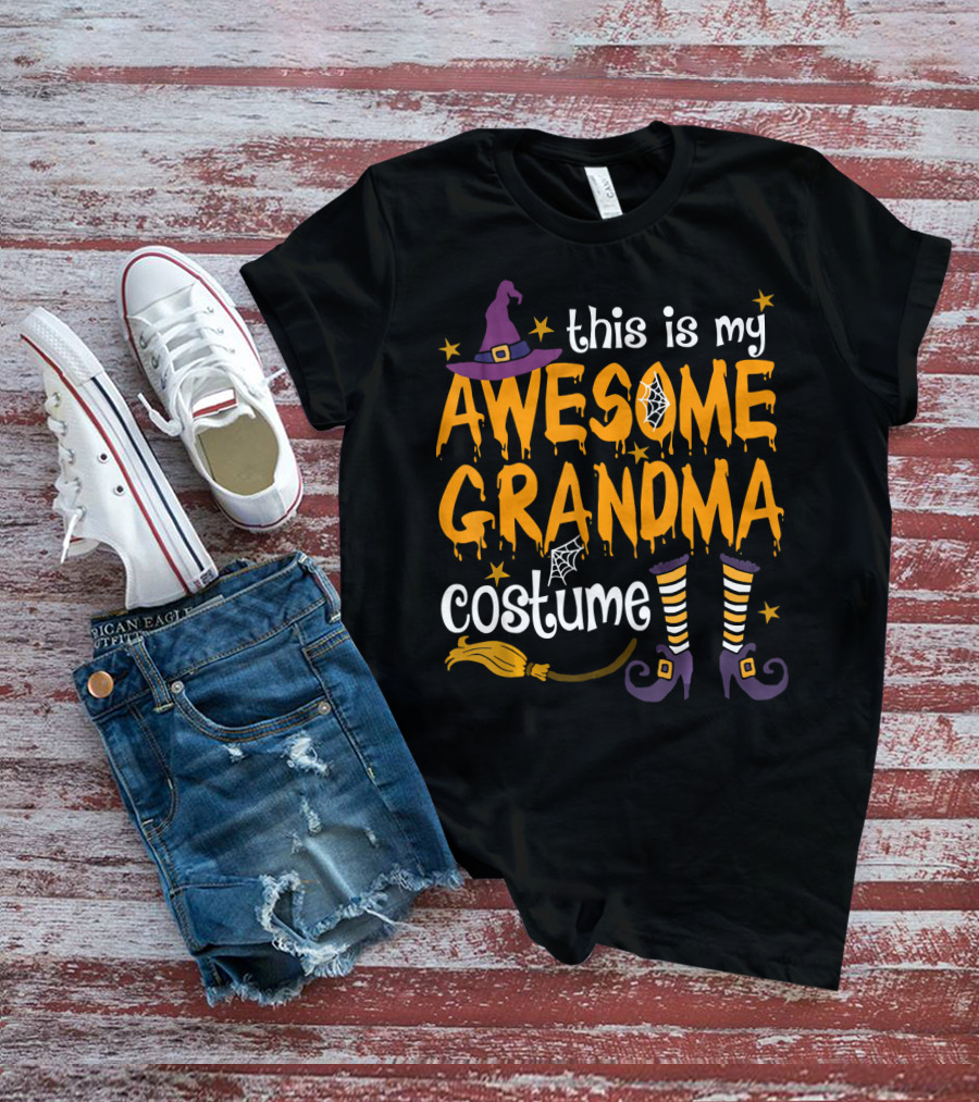 This Is My Awesome Grandma Costume Witch Hat Broomstick Halloween T-Shirt