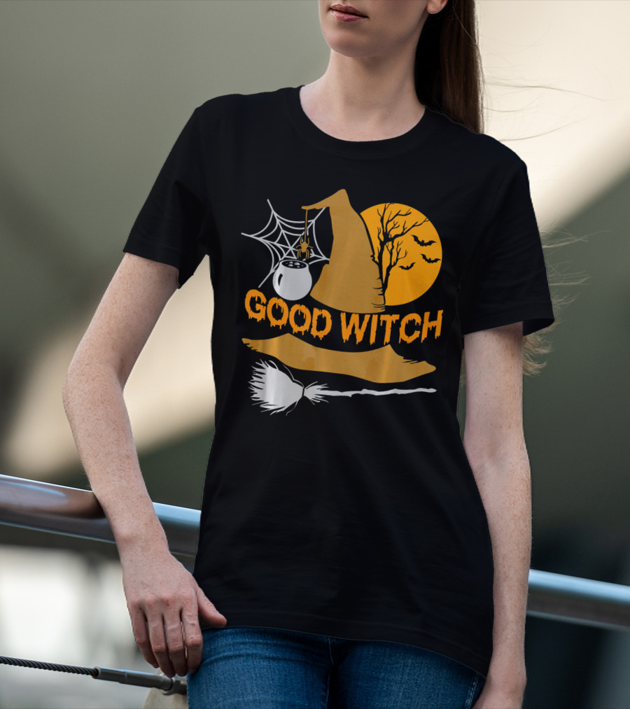 Good Witch Halloween Hat Broomstick Cauldron Bats Moon T-Shirt