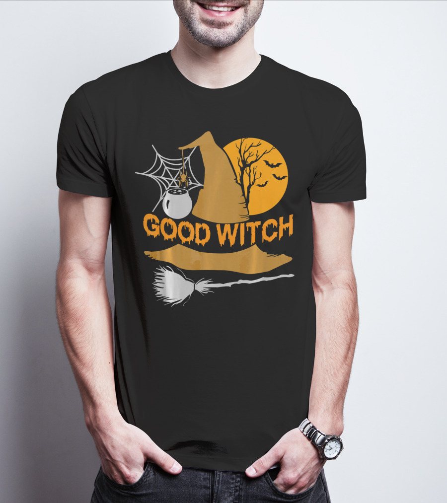 Good Witch Halloween Hat Broomstick Cauldron Bats Moon T-Shirt