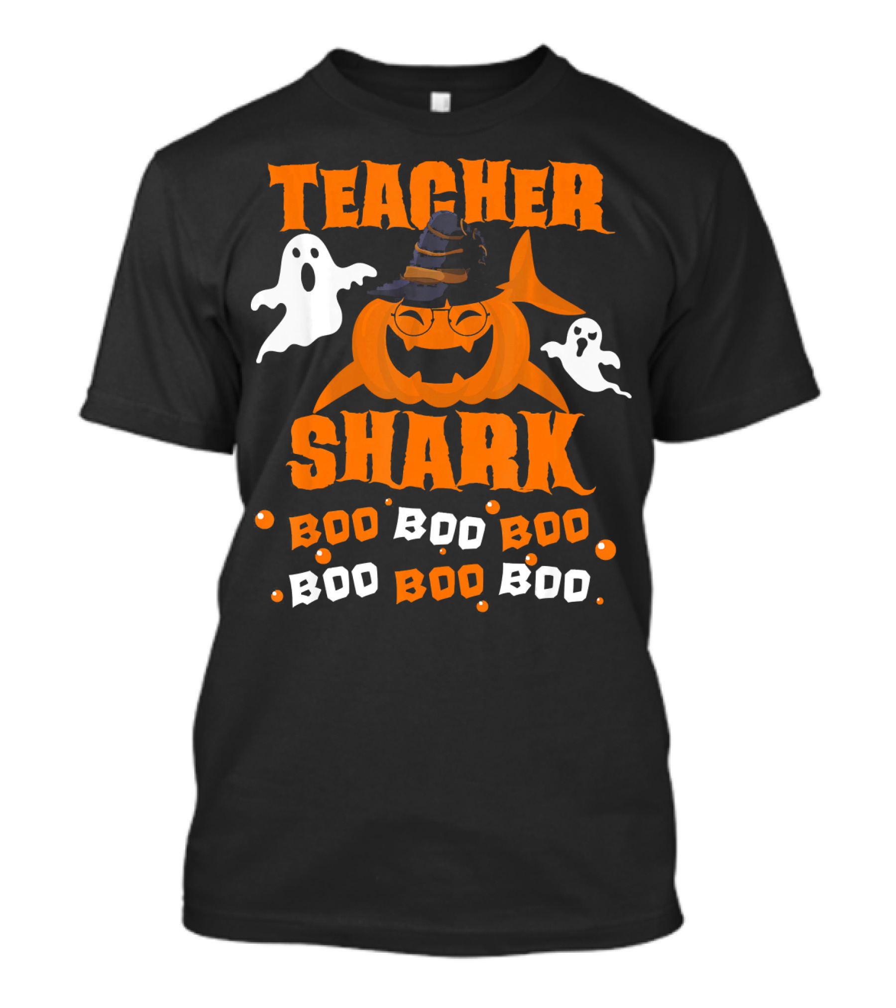 Teacher Shark Boo Boo Boo Funny Shark Halloween Ghost Pumpkin T-Shirt