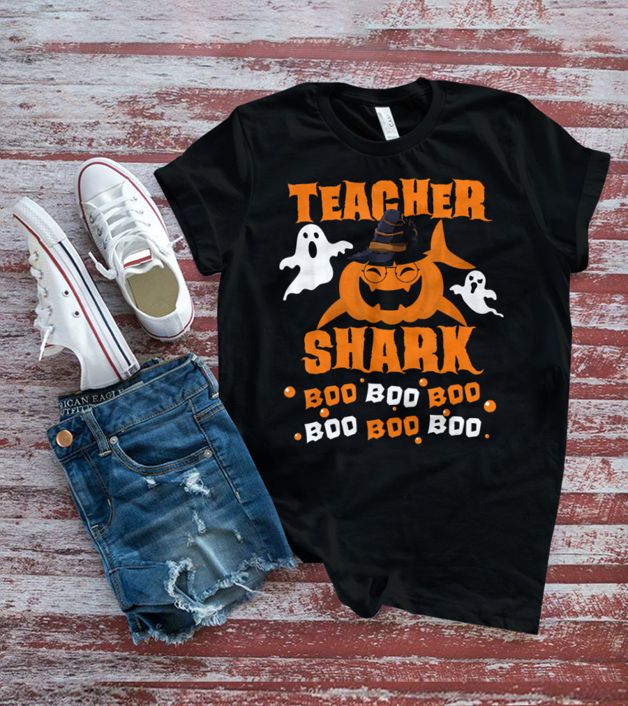 Teacher Shark Boo Boo Boo Funny Shark Halloween Ghost Pumpkin T-Shirt