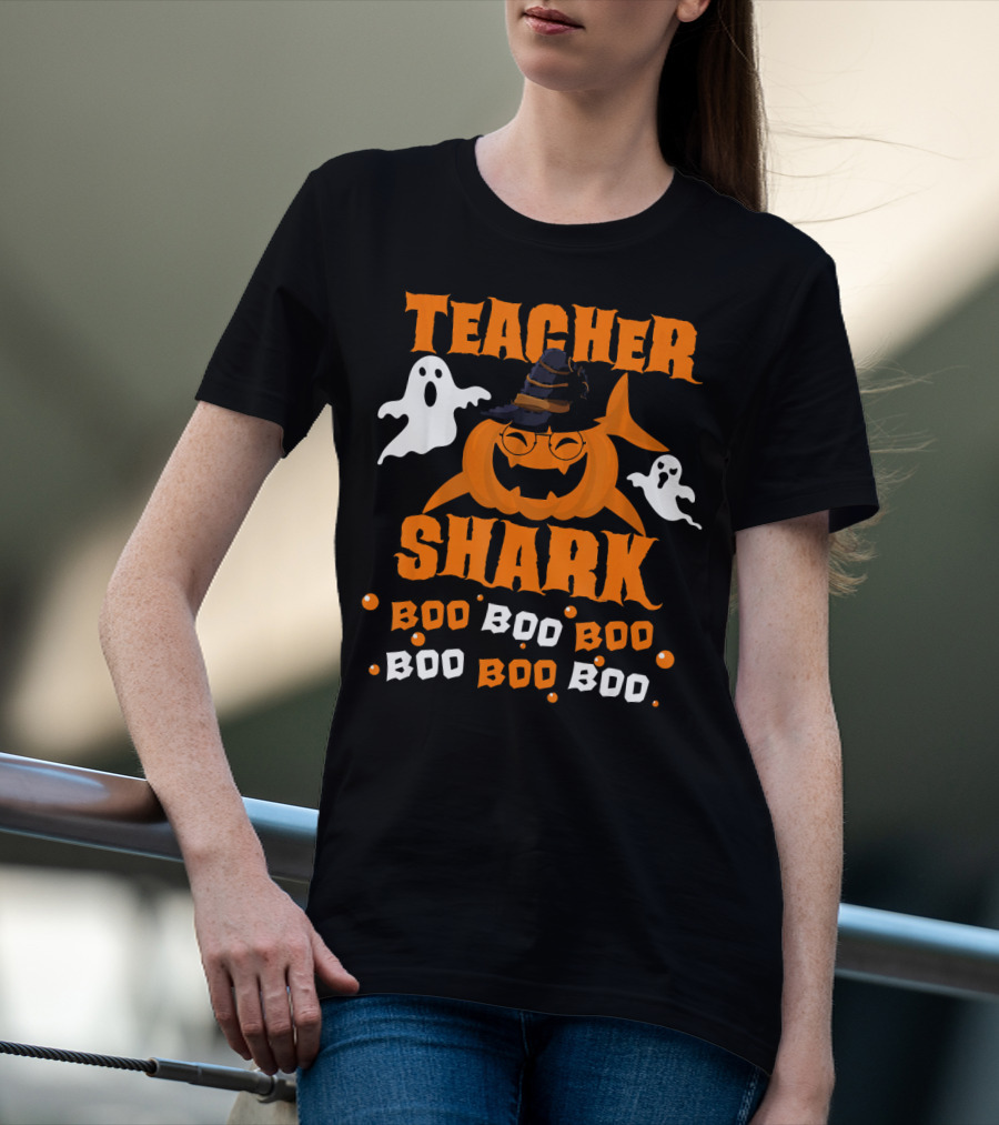 Teacher Shark Boo Boo Boo Funny Shark Halloween Ghost Pumpkin T-Shirt