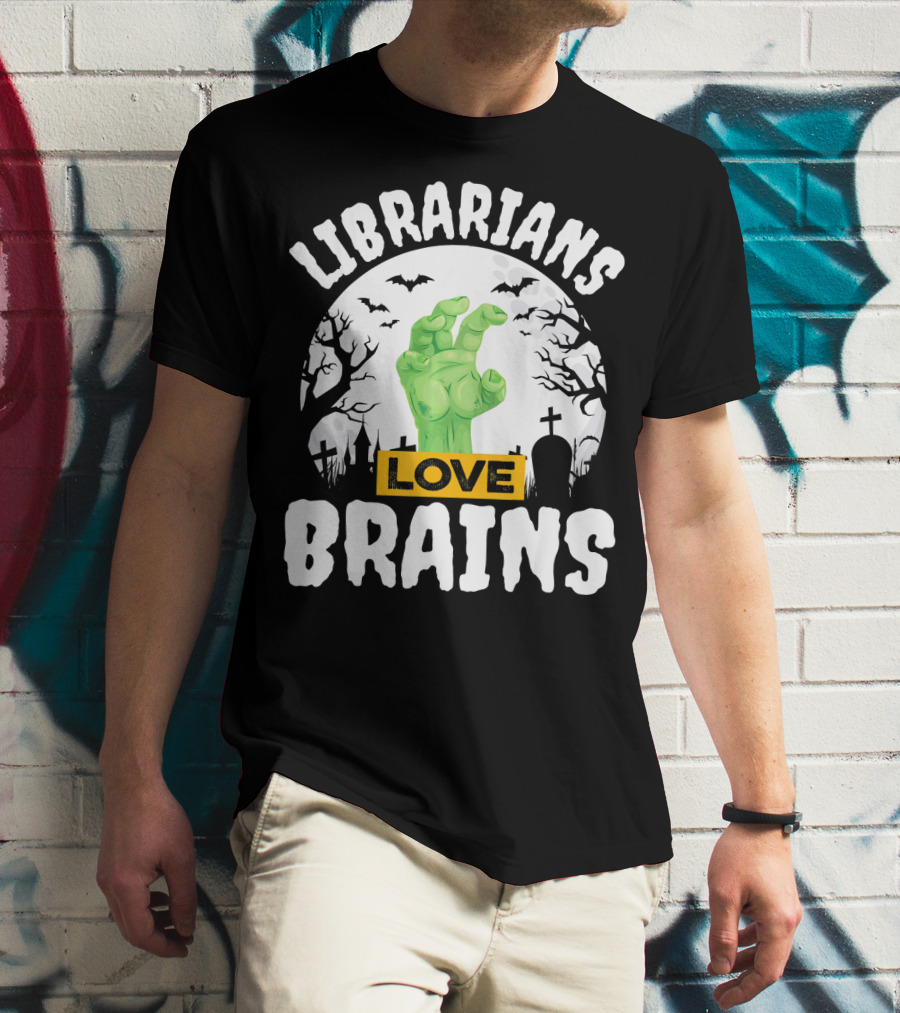 Librarians Love Brains Halloween Zombie Graveyard Scene T-Shirt