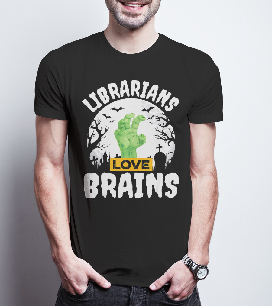 Librarians Love Brains Halloween Zombie Graveyard Scene T-Shirt